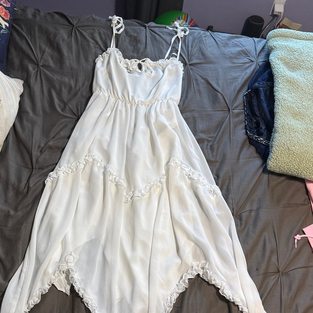White Ruffled Spaghetti Strap Dress